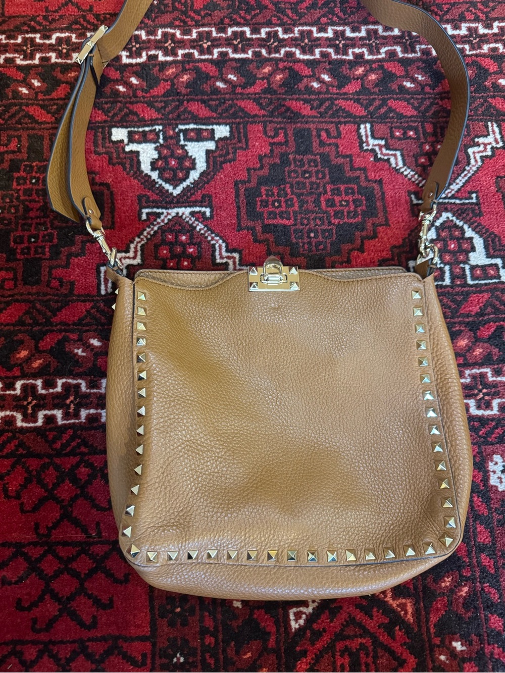 Valentino Garavani Rockstud Tan Leather Small Hobo Crossbody - Picture 2 of 7